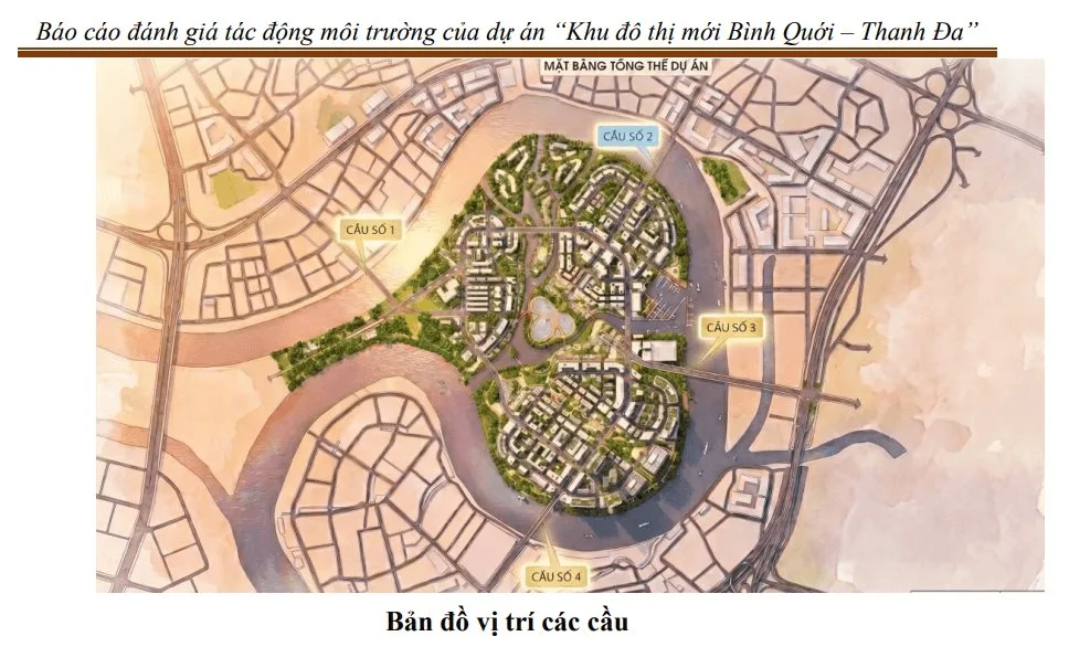 Bản đồ vị trí 4 cây cầu vượt sông Sài Gòn dự kiến xây dựng trong dự án Bình Quới - Thanh Đa theo báo cáo ĐTM