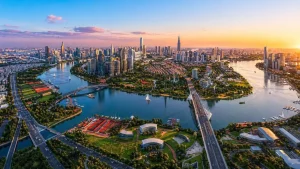 Phối cảnh tổng thể siêu tổ hợp Sun Thủ Thiêm do Sun Group phát triển tại bán đảo Thủ Thiêm